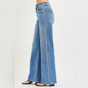 Studded Wide Leg High Rise Jeans - Risen